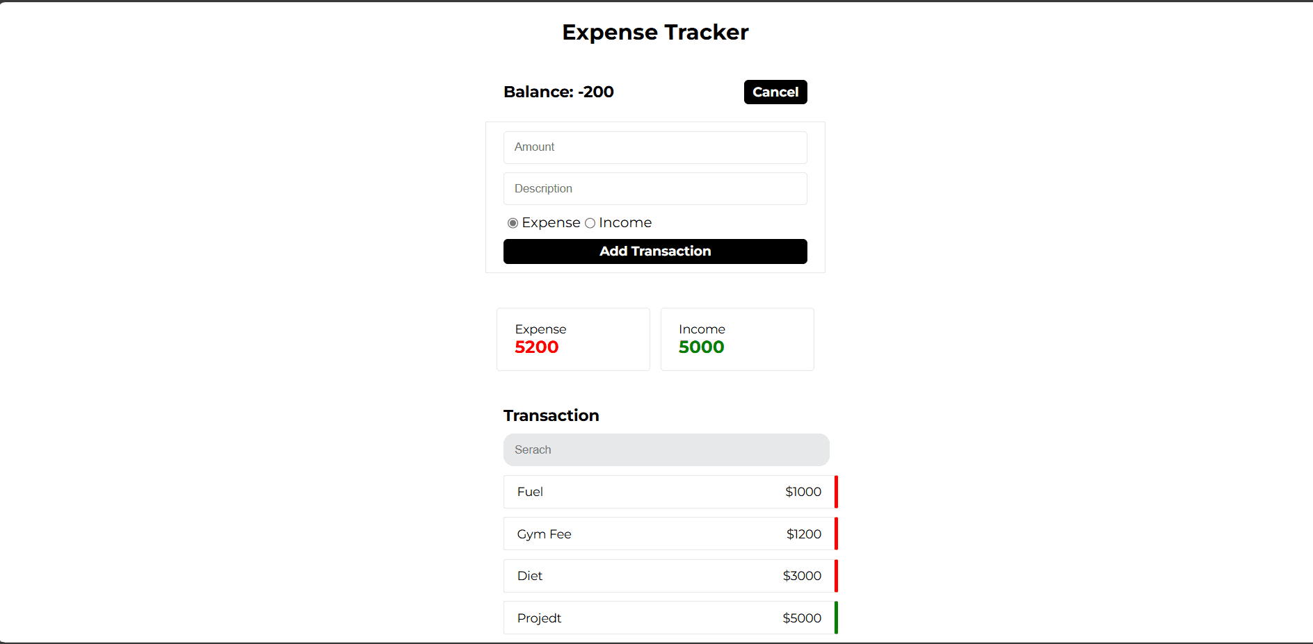 Expense Tracker project screenshot