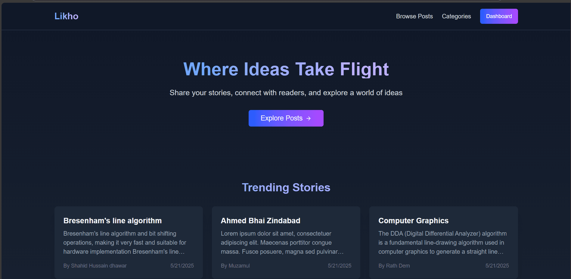 Likho Blog Platform project screenshot